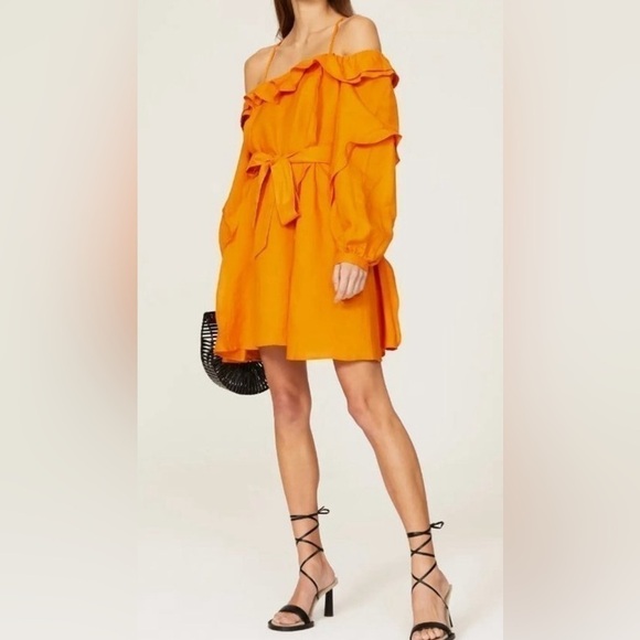 Marissa Webb Dresses & Skirts - Marissa Webb Collective Yellow Cold Shoulder Ruffle Mini Dress Women's Size 0